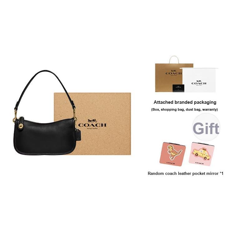Coach Swinger 20 Solid Color Zipper Closure Leather Mahjong Bag Shoulder Tote Bag Small Women Bags Black C2643-B4BK