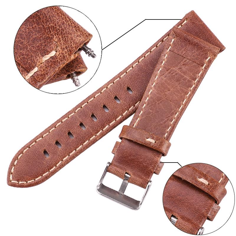Watchband Soft Thin Genuine Leather Watchbands 22mm 24mm Women Men Cowhide Watch Band Strap Belt With Pin Buckle Spring Bar