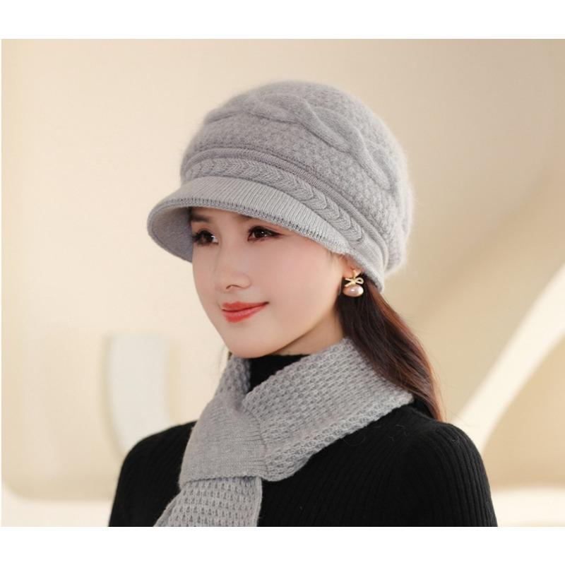 Scarf, Hat Sets Middle Aged Old Aged Mother Hat with Velvet Thickened Rabbit Hair Warm Basin Hat with Fried Dough Twists Autumn Winter