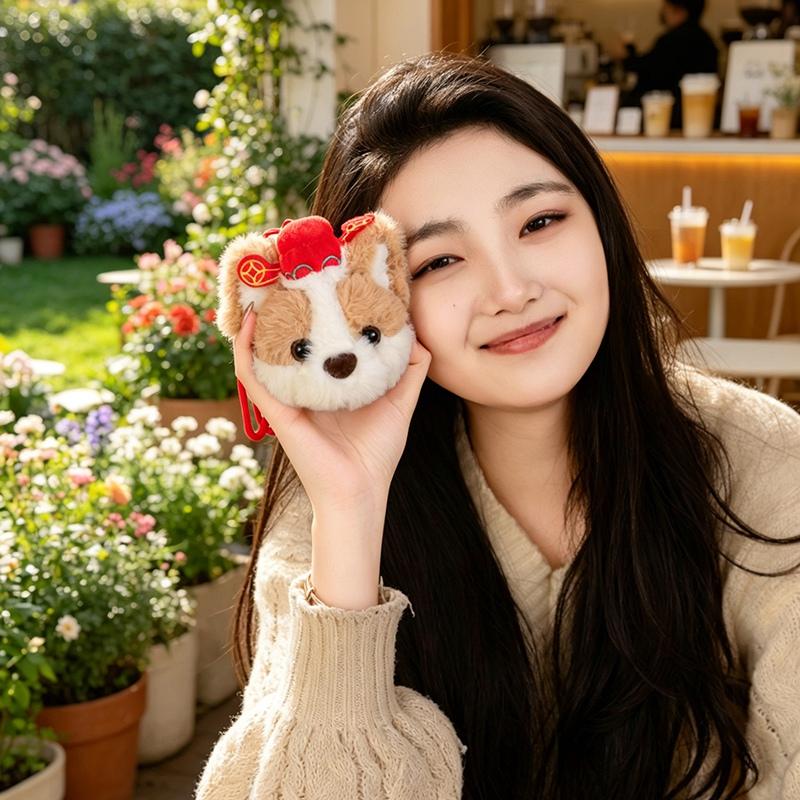 Cute Ice Cream Cone Dog Plush Pendant Toy Cartoon Corgi Animal Keychain Backpack Versatile Bag Decor Kids Xmas Gift