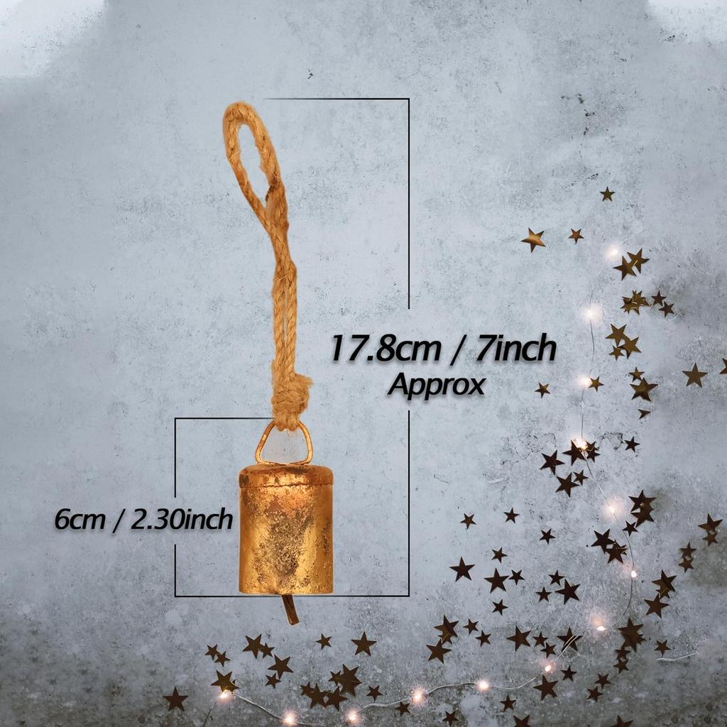 10 Piece Antique Gold Metal Craft Bells, 3.15 Inch Rustic Jingle Bells for DIY Christmas Ornaments, Witch Bells, and Vintage Wind Chimes