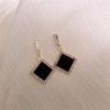Black Enamel Rhombus Pendants Dangle Earrings for Women Rhinestone Side Square Geometric Statement Female Boho Ear Jewelry