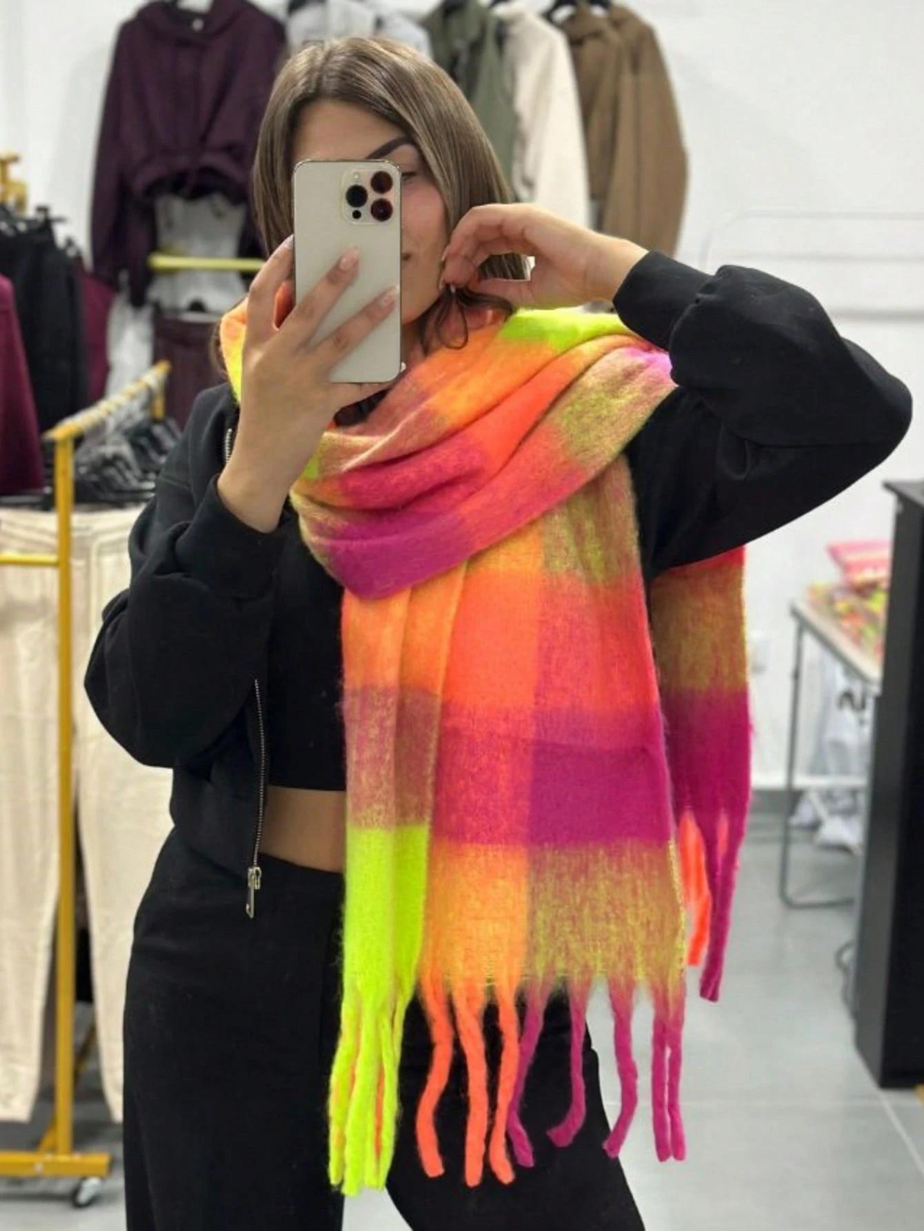 Modischer Kaschmir-Schal mit Karomuster für Damen, warmer Winterschal und -tuch, Bandana, Pashmina, Foulard, lange, dicke Decke 38x240cm red