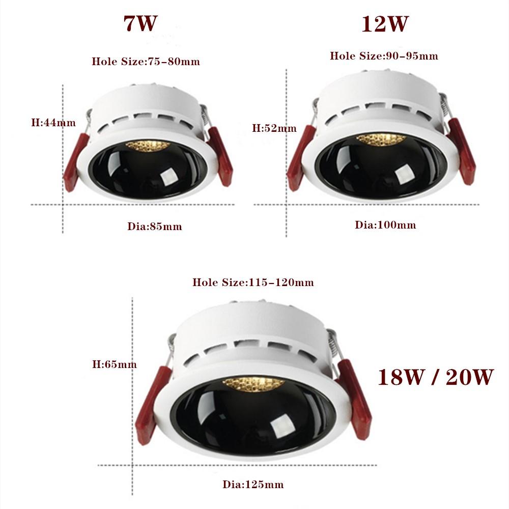 LED Einbaustrahler Deckenstrahler Schlafzimmer Modern COB Dimmbar Downlight AC90V-260V 7W 12W 20W Wohnzimmer Rundstrahler