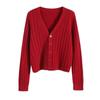 Women's V Neck Knitted Cardigan Short Jacket Loose Long Sleeve Autumn Versatile Outfit Top Sweater