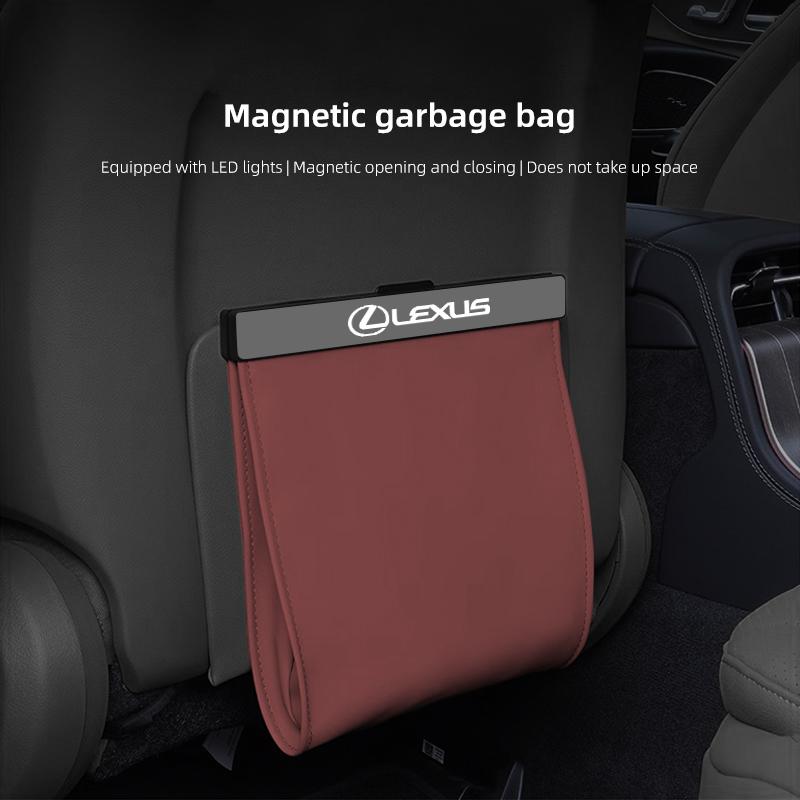 FIQK8 For Lexus IS250 RX350 LX570 LX600 GX470 RX330 Seat Back Storage Bag Magnetic Open PU Leather Garbage Trash Bin Pocket Organizer