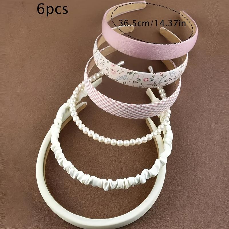 High qualityVintage Hong Kong Style Floral Plaid Headband, Korean Version, Cute and Versatile Headband for Women with Round Faces, 6pcs Set