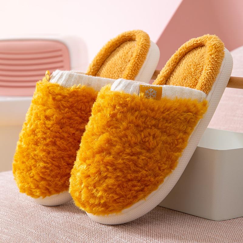 

Зимние вельветовые плюшевые хлопковые тапочки женские оптом толстая подошва парные премиальные домашние тапочки противоскользящие теплые мужские 36-37 жёлтый