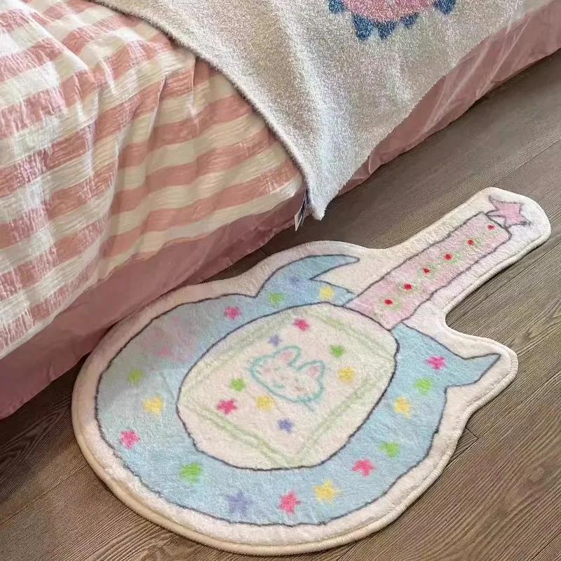 Crème Stijl Pluche Vloerkleed Gitaar Meisje Patroon Antislip Vloerkleed voor Slaapkamer Woonkamer Nachtkastje Decoratie 40x60cm15.7x23.6in