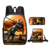 Children'S Cartoon Schoolbag Dinosaur Schoolbag Printed Cartoon Backpack Three-Piece Set