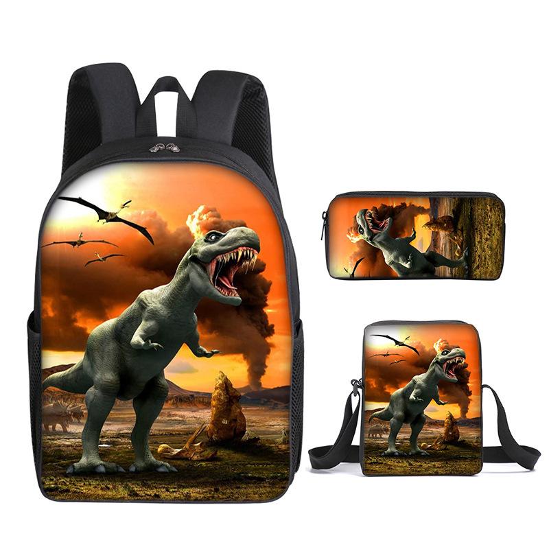 Children'S Cartoon Schoolbag Dinosaur Schoolbag Printed Cartoon Backpack Three-Piece Set