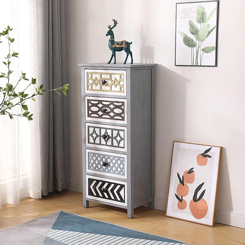Solid Wood Multi-layer Drawer Cabinet – Retro Simple Storage Side Cabinet, Narrow Combination for Organizing