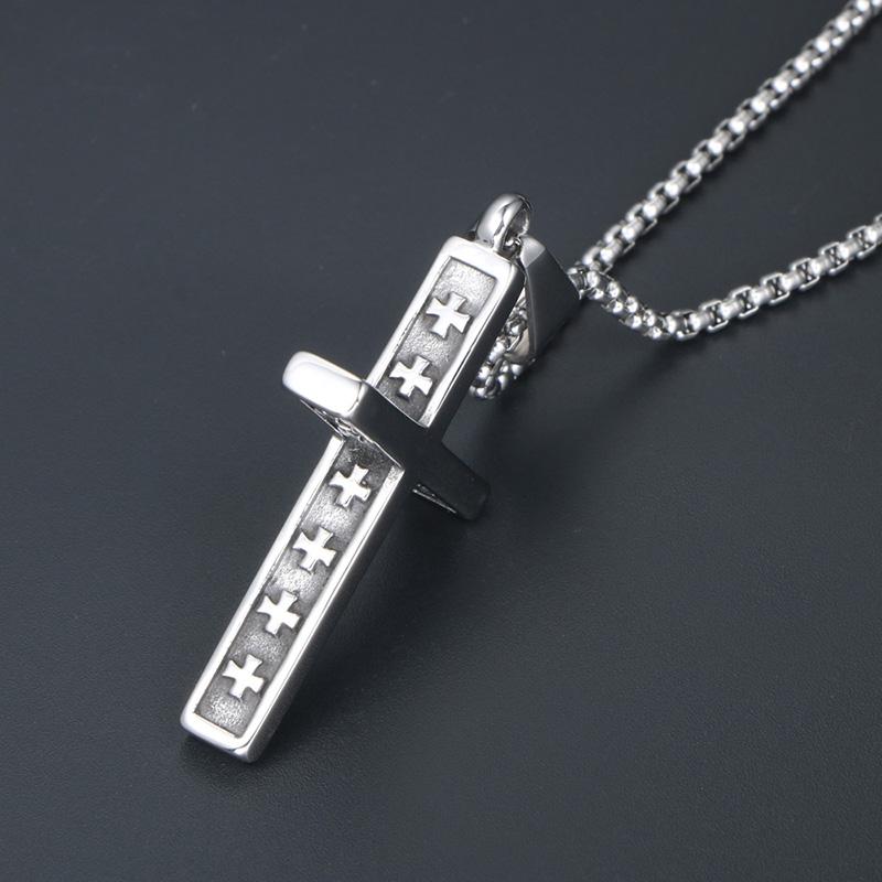 Stainless Steel Vintage Cross Pendant Necklace Men Religious Delicate Necklace Personality Jewelry