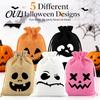 Reusable Halloween Decor 5Pcs Candy Bags with Drawstring, Funny Ghost Pumpkin Print Gift Pouches for Party Favors And Trick or Treat Sacks, Decorative