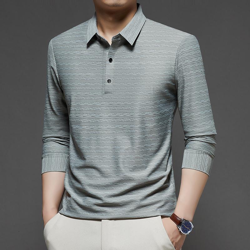 

Spring Autumn Men s Business Casual Polos Long Sleeve Fashion Turn Down Collar Polo Shirts Man 4XL