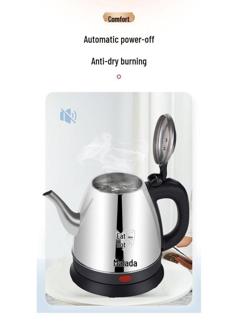 Malata Long Spout Electric Kettle – Automatic Shut-Off, Anti-Dry Protection, Ideal for Tea Brewing.