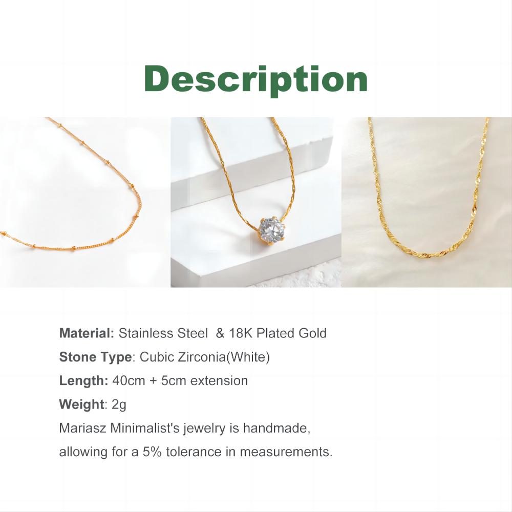 Acier Inoxydable Plaqué Or Délicat Minimaliste Zircon Charme Chaîne Anti-ternissement Pierre Cz Ronde Transparente Collier pour Femmes Bijoux