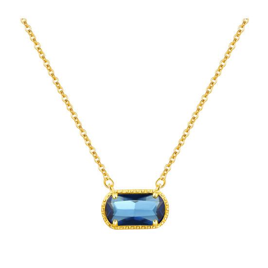 Women Necklace Cubic Zirconia Necklace Versatile Round Inlay Dazzling Pendant Tag Personalized Necklace темно-синий