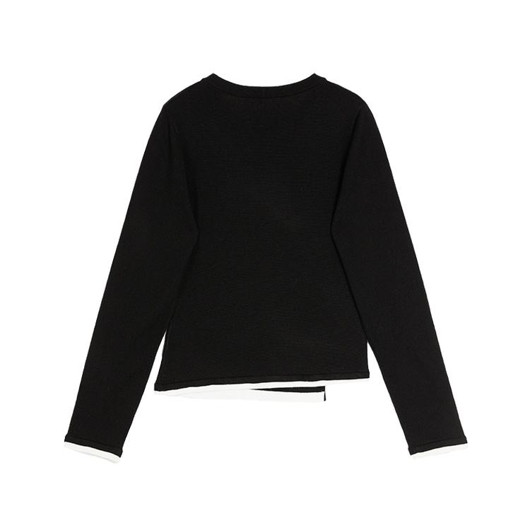 ELLE Solid Color French Style High-End Color Block Pullover Soft Fashion Long Sleeve Sweater Women Sweater Black EZ40256