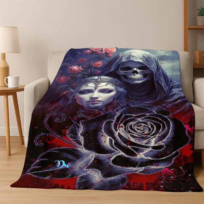 Gothic Skull Dead Girl Cartoon Horror Flannel Blanket Soft Warm Throw Blanket for Bedroom Living Room Bed Travel Camping Picnic