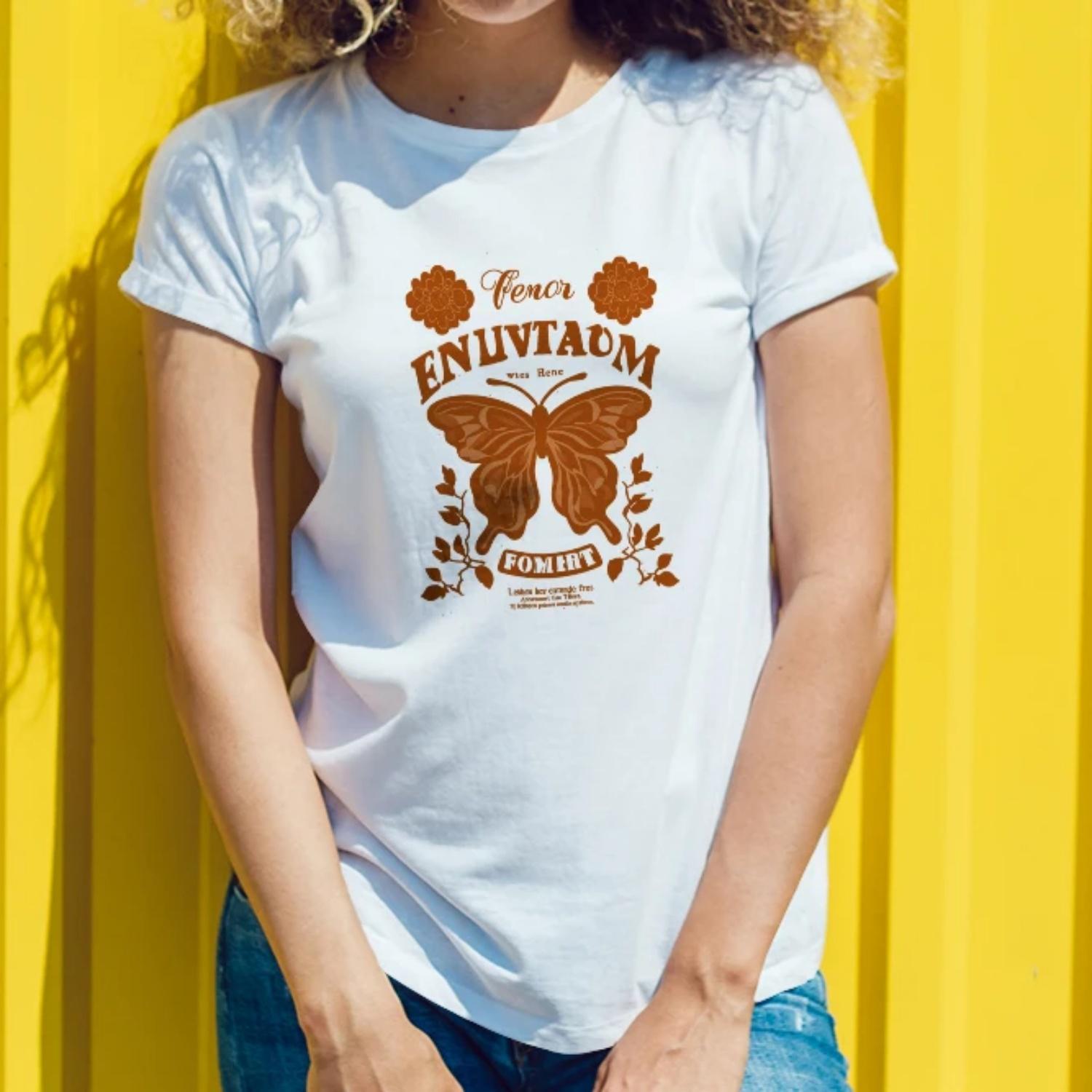 

Women s round neck butterfly print T-shirt, casual and fashionable, comfortable women s T-shirt for spring and summer XXXXXL