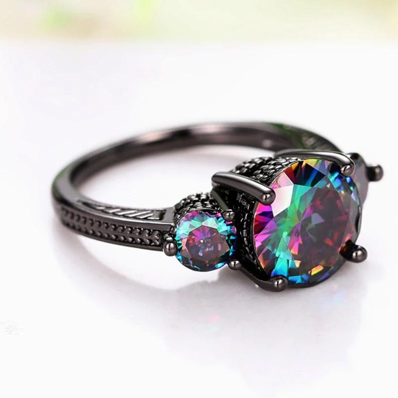 

CAOSHI Fashion Women Multi-colored Zirconia Ring Lady Statement Jewelry Black Finger Jewelry Chic Stylish Accessories for Party 6