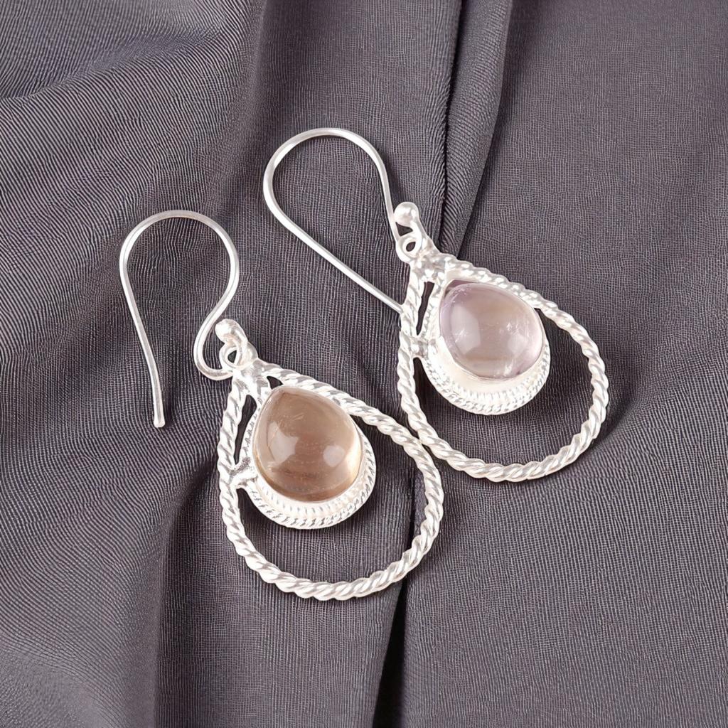 Ametrine Gemstone 925 Sterling Silver Jewelry Handmade Women Hook Earrings 1.70" EE-96-35