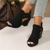 Women's Chunky Heel Open-Toe Sandals with Ankle Strap & Zipper Closure - Black Fabric Upper, Synthetic Cover Insole & Rubber Sole for Casual To Formal