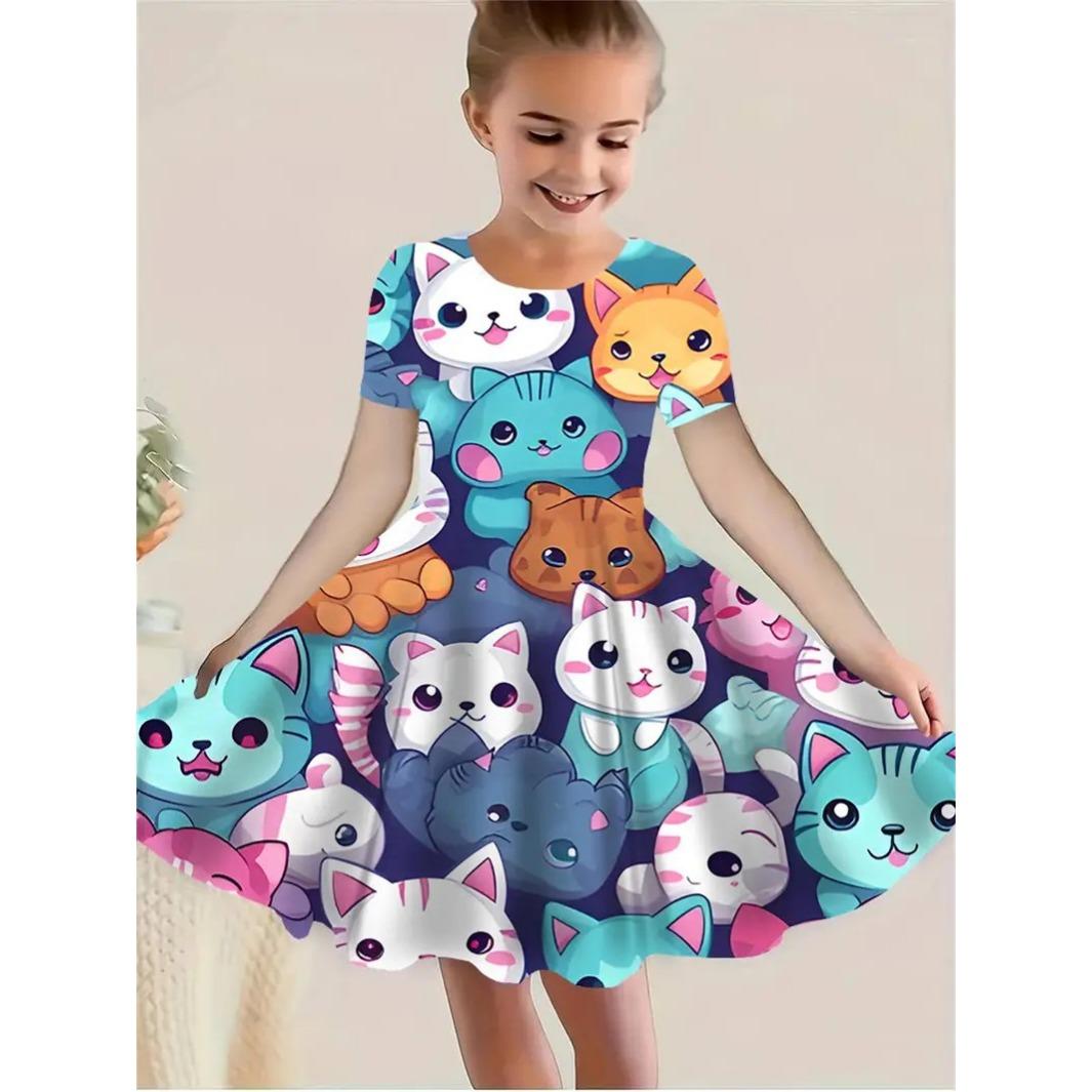 

Летние новые модные и удобные милые детские платья с короткими рукавами и 3D-рисунком животных для девочек 110cm