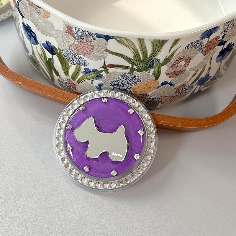 Rhinestone Puppy Mirror Magnetic Suction Solid Color Round Mobile Phone Airbag Bracket Retractable Wind Portable Ring Buckle