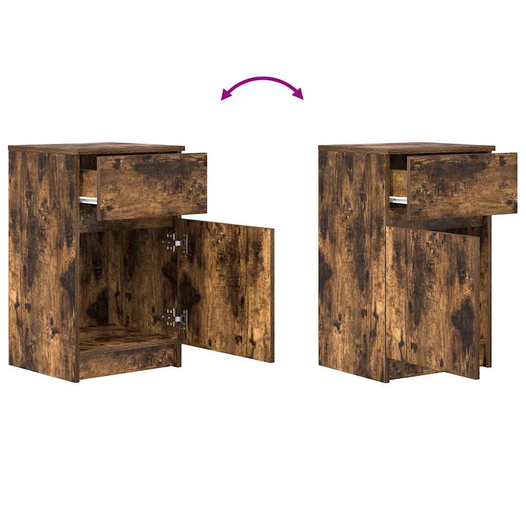 Nightstand Smoked Oak Finish 39 X 35 X 65 Cm Engineered Wood