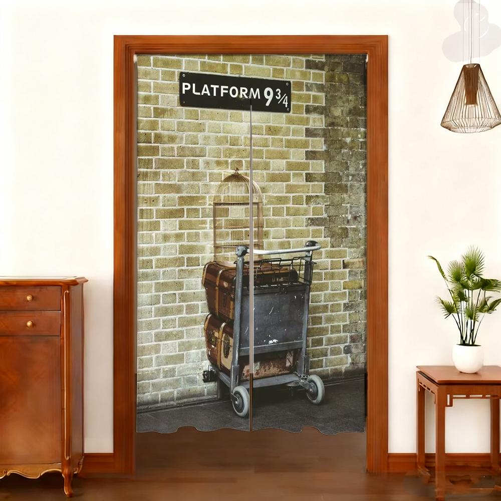Harryy Potters 9 3/4 Train Platform Brick Wall Photography Backdrop Magic School Door Hanging Banner Half-Curtain Baby Portrait