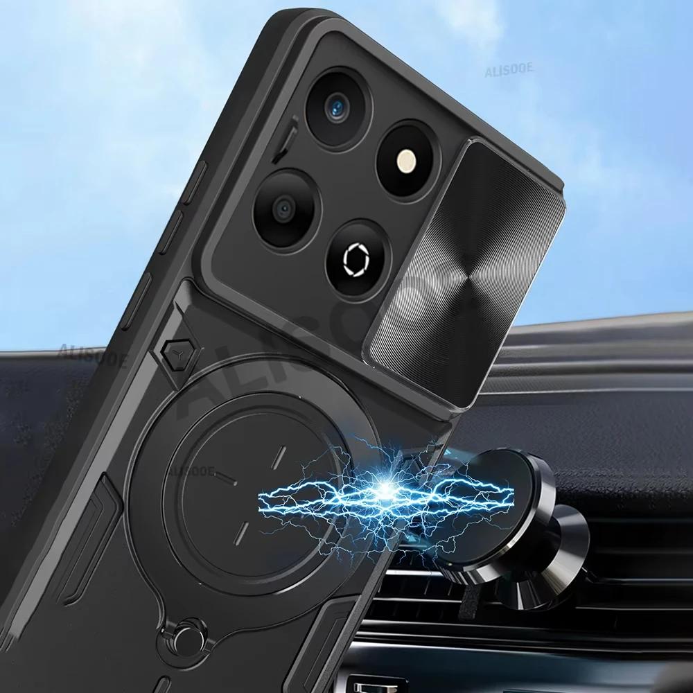 Armor Holder Funda for Honor X7C Case Slide Camera Lens Magnetic Ring Stand Cover for Honor X7C 4G Shockproof Capa