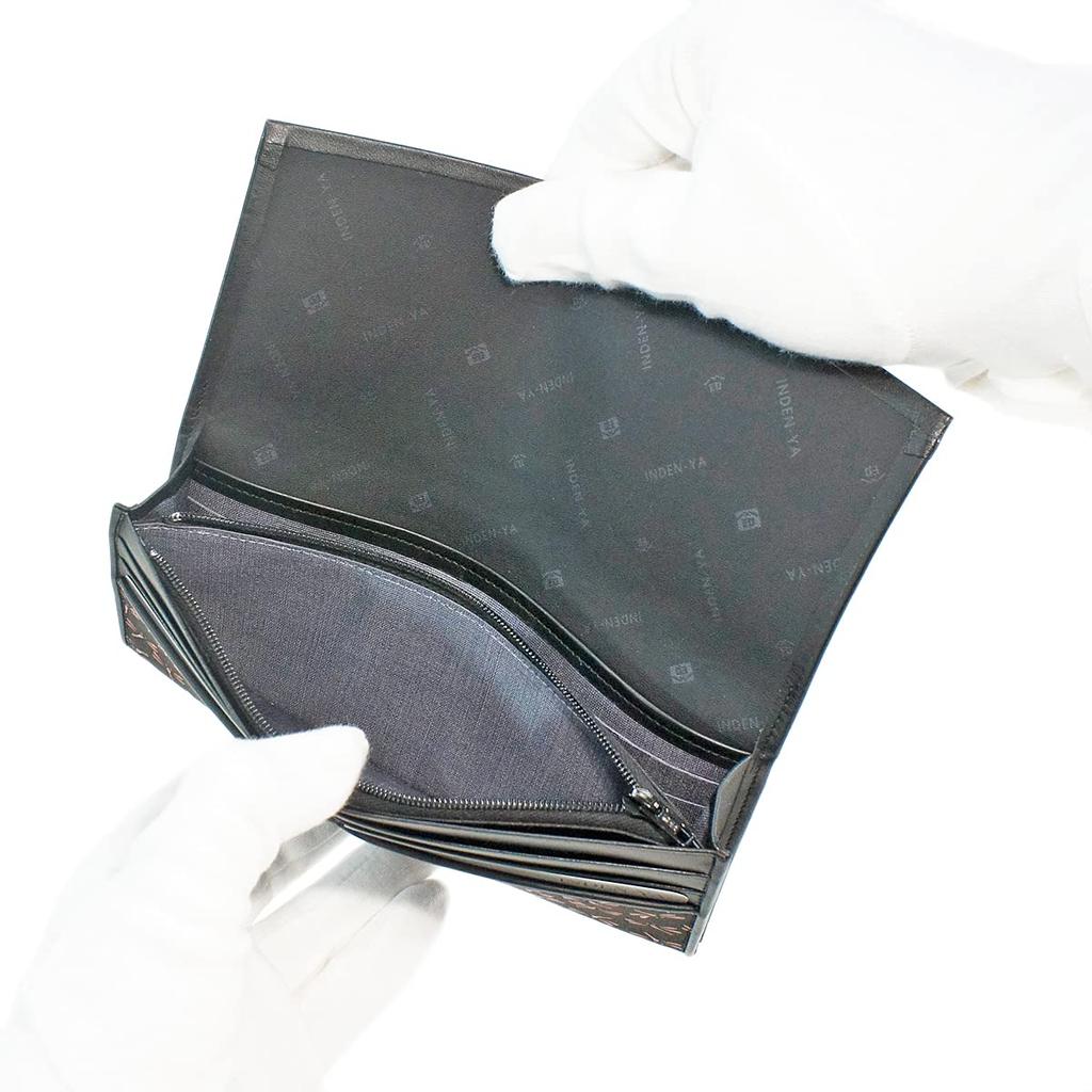 Indenya Inden Long Thin Deerskin Leather with Black and Red Dragonfly Wallet, Lacquer, Pattern, 2311-21-008