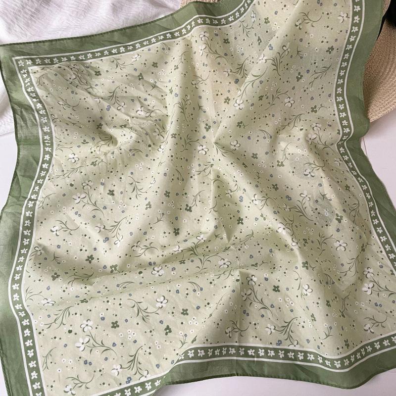 Atmosphere Cotton Silk Scarf Small Floral Square Scarf Headscarf High Sense Versatile Cotton And Linen Printed Square Scarf Silk Scarf Women