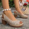 Women Sandals Retro Comfortable Summer Shoes for Women Thick Heeled Fish Mouth High Heels Shoes Fashion Hollow Sandals Women