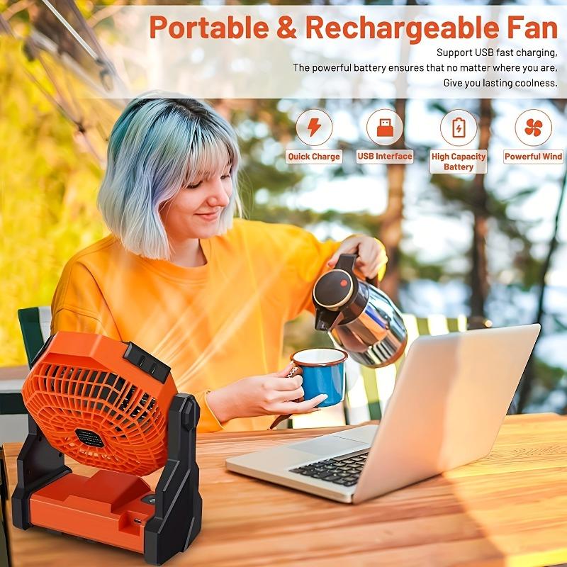 Stay Cool Anywhere Portable USB Outdoor Fan With Infinite Speed Control Strong Wind Rechargeable Battery & Lighting for Outdoor