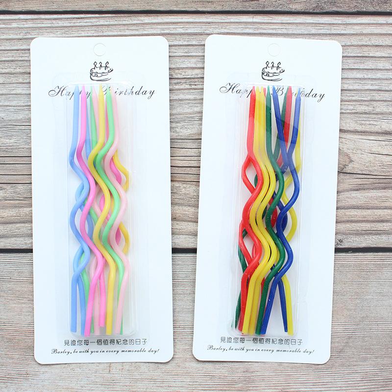 10-piece Card-sucking Curve Candles for Birthday Creative Romantic Party Dark Light Color Spiral Candle Without Support