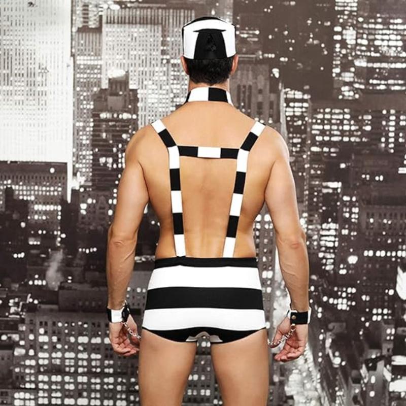 Adult Men'S Cosplay Prisoner Uniform Mens Role Playing Lingerie Prisoner Striped Outfits Rave Bar Stage Performance Clothing