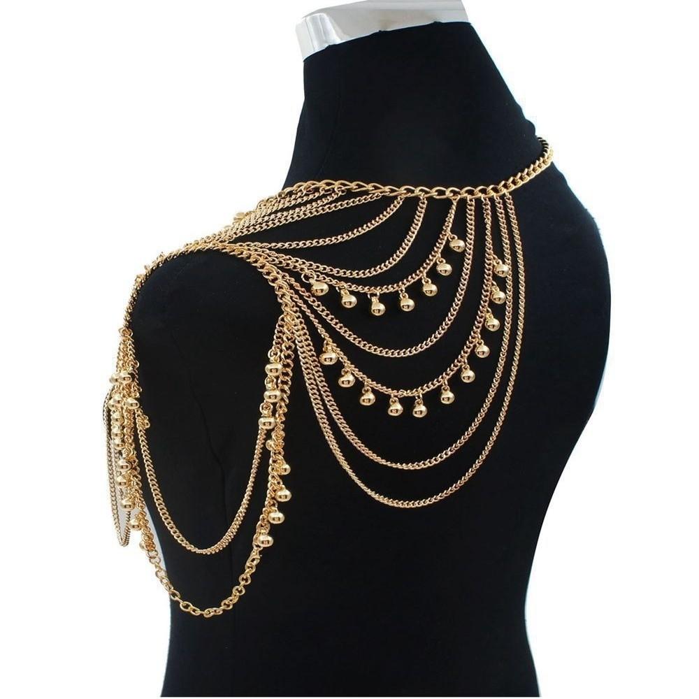 Layered Tassels Costume Armband Gold Body Chain Vintage Necklace Shoulder Chain  Ladies