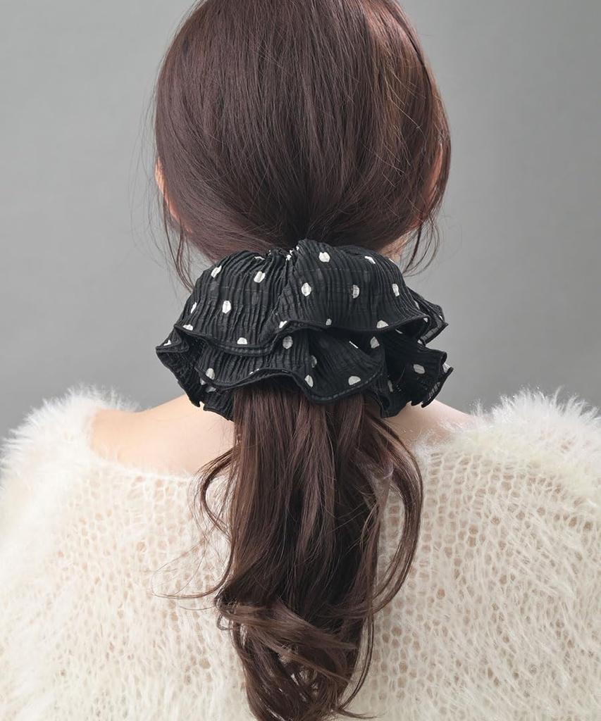 VINGTAINE Dot Voluminous Scrunchie with Ruffles for Chic and Elegant Perfect for Updos, Adults, Women, HS-226