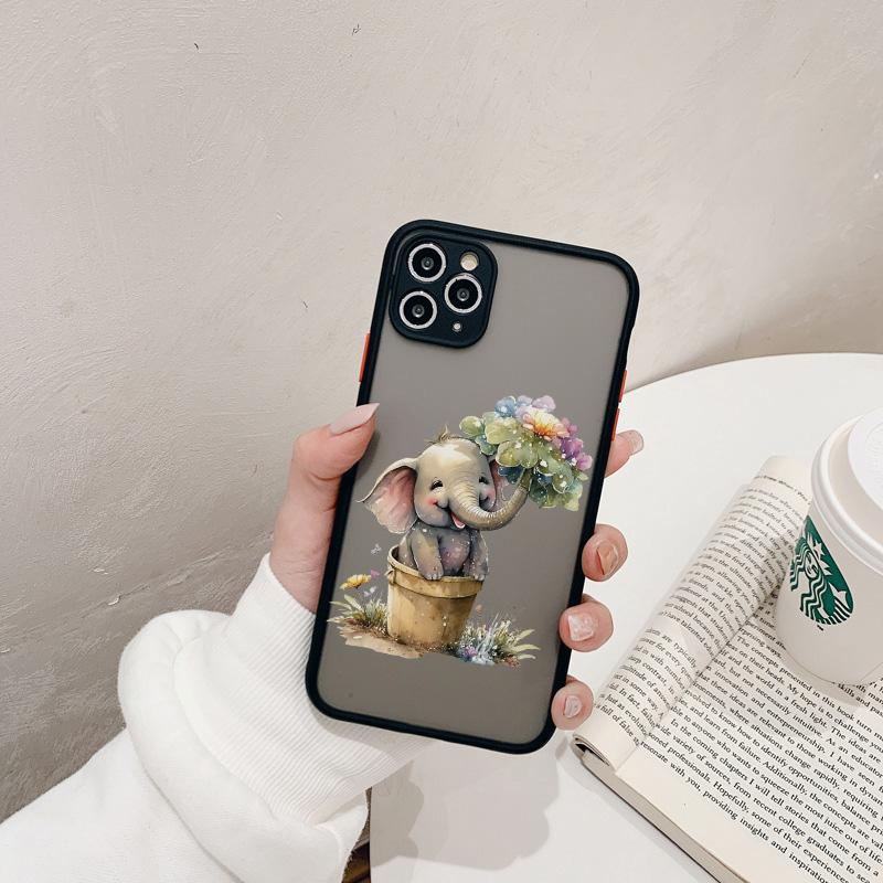 Süßes Cartoon-Elefanten-Tier und Topfpflanze Handyhülle für iPhone 16 15 14 Plus 13 12 Mini 11 Pro MAX XS XR X 7 8 Plus Hülle