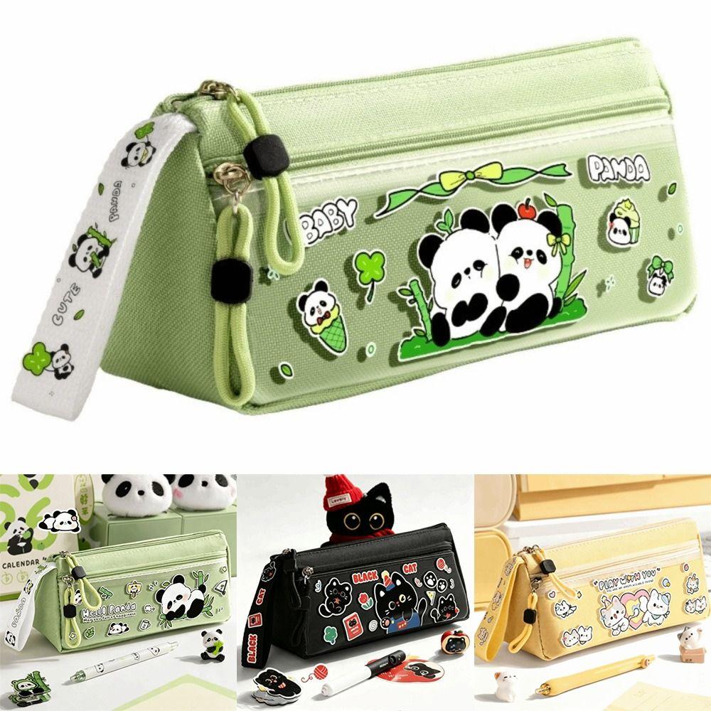 Portable Panda Pencil Case Double Layer Stationery Pouch New Pencil Pouch School Supplies