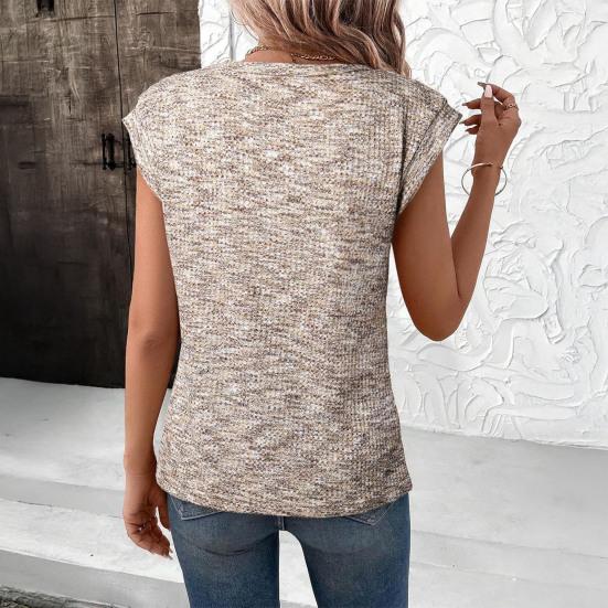 Women Tops Round Neck Short Sleeves Waffle Texture T-shirt Pure Color Loose Fit Knitted