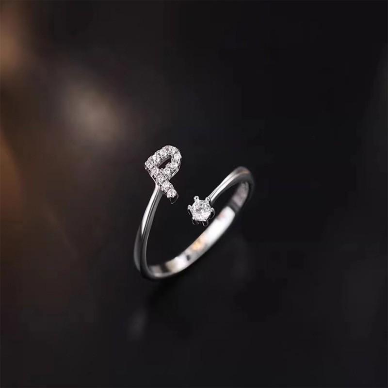 Sterling Adjustable Letter Zircon Ring Women Minimalist Fashion Jewelry Alphabet Initial