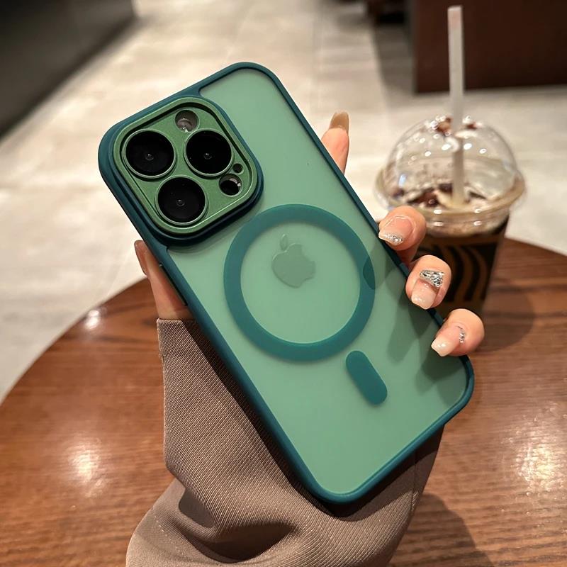 

Роскошный противоударный чехол Magsafe с матовым бампером для iPhone 15 14 Plus 11 12 13 Pro Max, прозрачный магнитный чехол для беспроводной зарядки For iphone 15 Plus