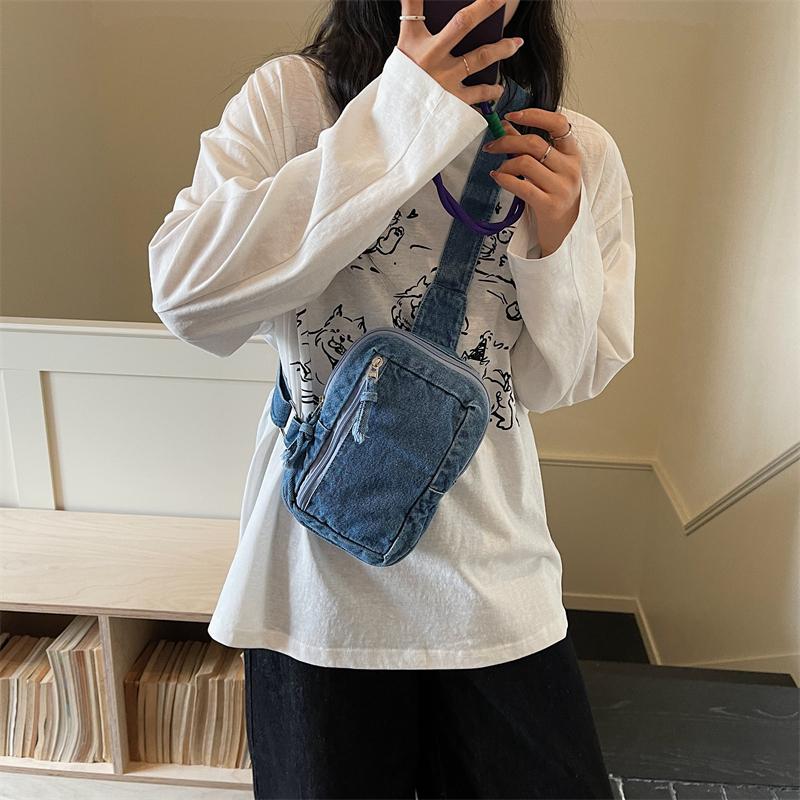 Borsello da Petto in Denim Borsa a Tracolla Multi-Tasca Borsa a Spalla Vintage