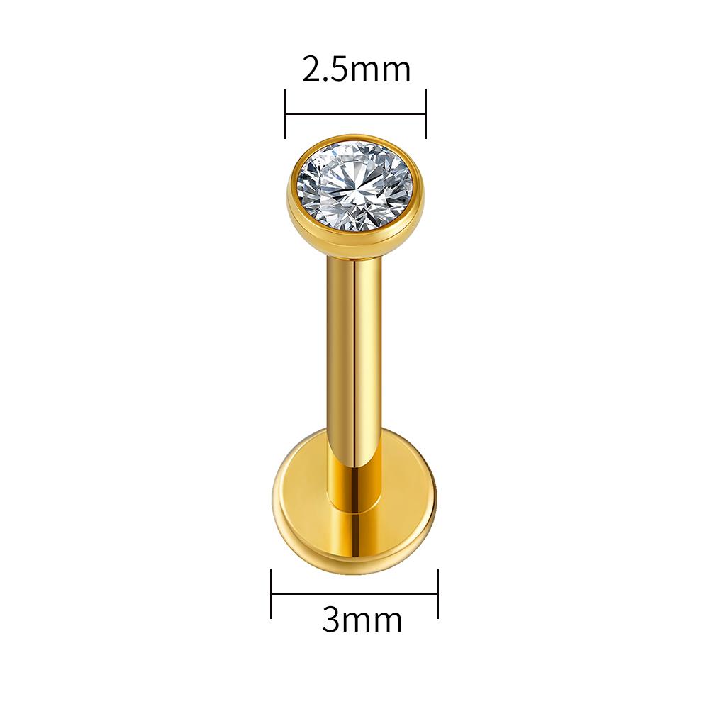 Right Grand ASTM F136 Titanium 18G/16G Threadless Push Pin Flat Back Stud 2/2.5/3/4mm CZ Cartilage Tragus Helix Nose Piercing