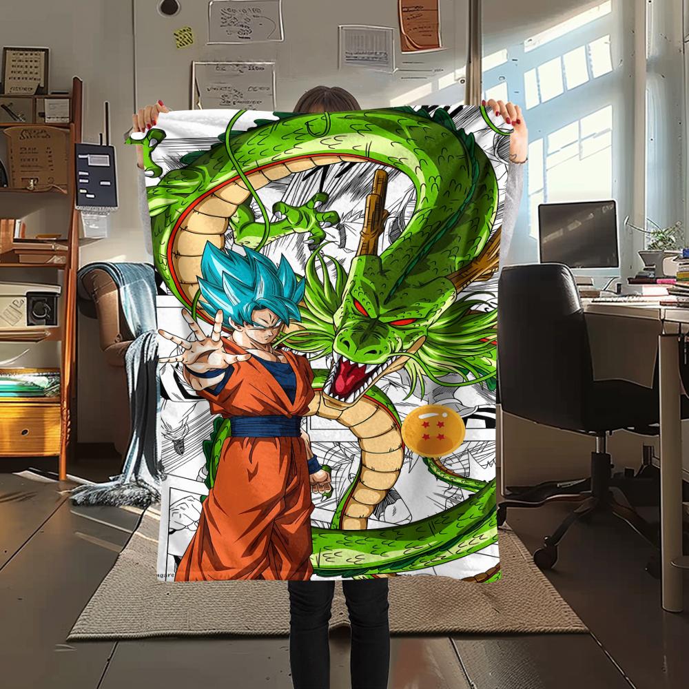 

Фланелевое одеяло с принтом персонажей Dragon Ball, Высококачественное, Удобное для всех сезонов, Декор для дома, Тепло и уют, Идеально для рождественских подарков 80cm x 120cm