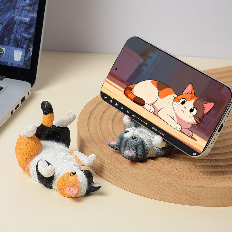 Resin Adorable Tabby Orange Cat Phone Holder Ornament